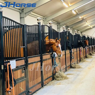 色の任意移動式馬納屋のパドックの一時的な馬の停止
